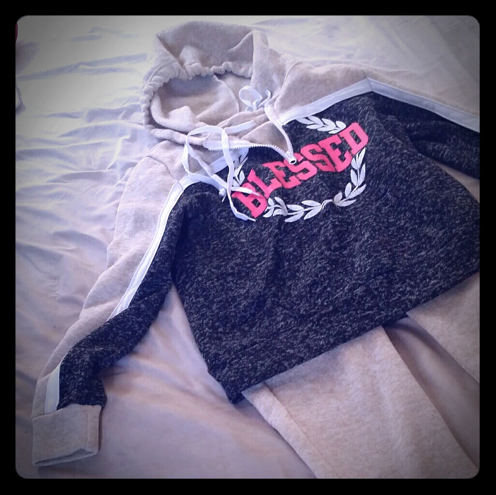 Tan with white design blessed jumpsuit